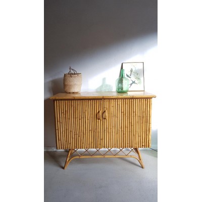 Buffet rotin , osier et bambou pieds compas -vintage
