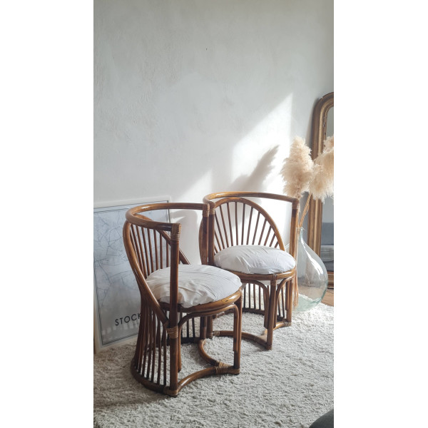 Paire de fauteuils en rotin graphiques circa années 60