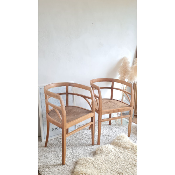 Paire de chaises esprit fauteuils anciens circa 1940 - assise gravée