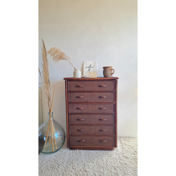 Commode en rotin brin vintage circa années 70