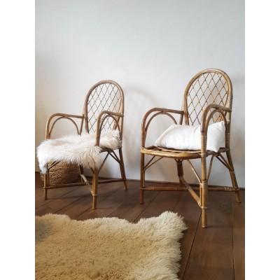 Paire de fauteuils en rotin vintage