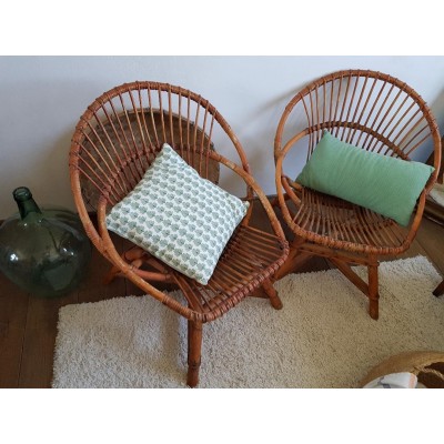 Paire de Fauteuils rotin vintage