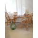 Table rotin et osier - carrelage - vintage- 1960