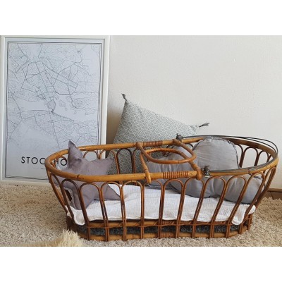 Couffin en osier et rotin vintage circa 1960