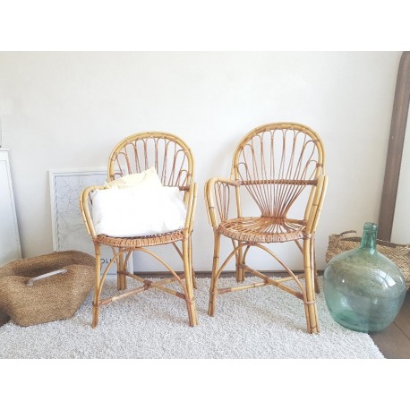 Paire de fauteuils en rotin et osier vintage
