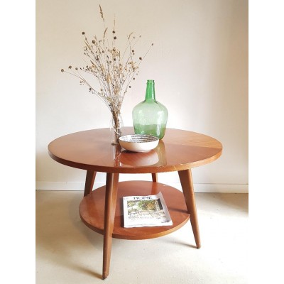 Table basse ronde années 60 esprit scandinave - 86 x 53