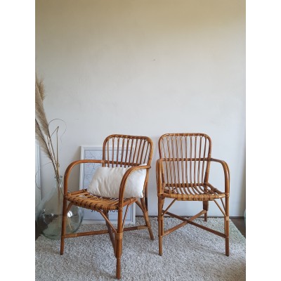 Paire de fauteuils en rotin vintage
