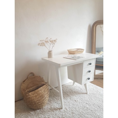 Bureau blanc  scandinave pieds compas  circa 1960