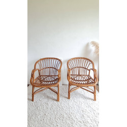 Paire de fauteuils en rotin vintage circa années 70