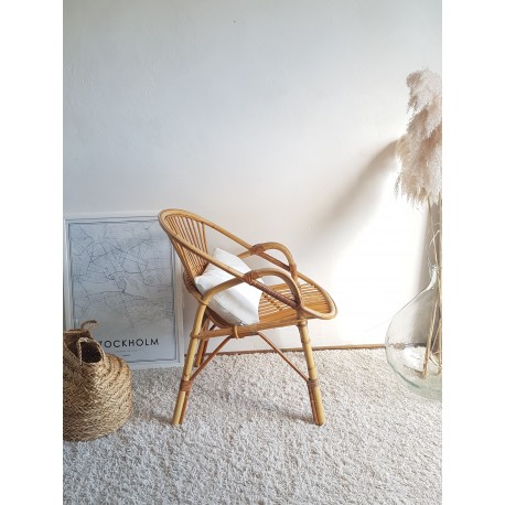 Fauteuil en rotin et osier vintage