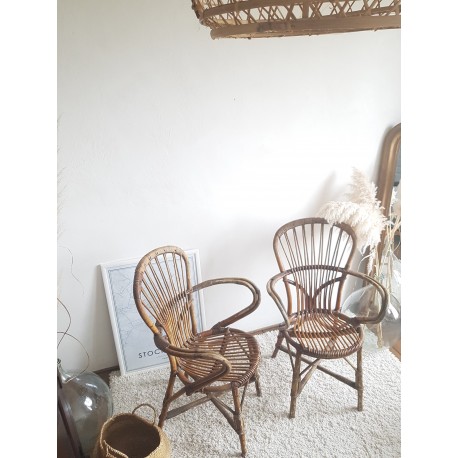 Paire de fauteuils en rotin vintage Audoux -Minet