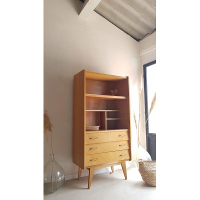 Armoire bibliothèque pieds compas années 60 esprit scandinave