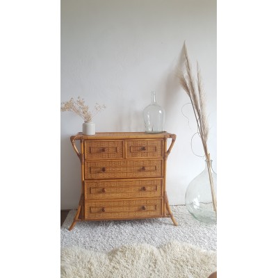 Commode rotin et osier peids compas vintage