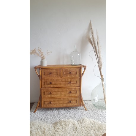 Commode rotin et osier peids compas vintage