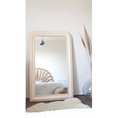 Grand miroir Louis Philippe ancien blanc cassé 142x 88