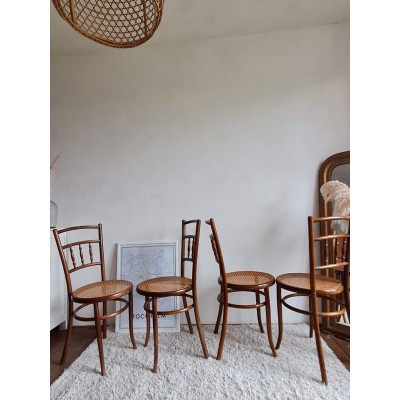 Suite de 4 chaises bistrots cannées Fischel