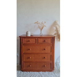 Commode en rotin  et bois vintage