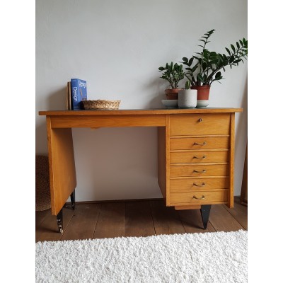 Bureau bois pieds compas-  circa 1950
