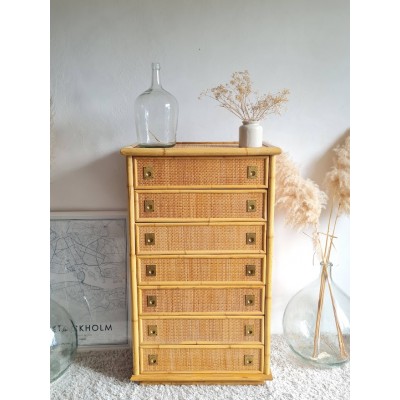 Commode en rotin vintage Dal Vera, Italie circa 1970