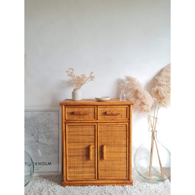 Buffet en rotin vintage circa 1970