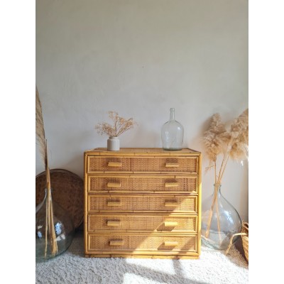 Commode en rotin vintage - 5 tiroirs