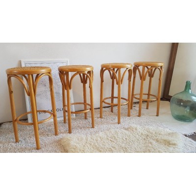 4 Tabourets cannés de bar style Thonet - bois clair