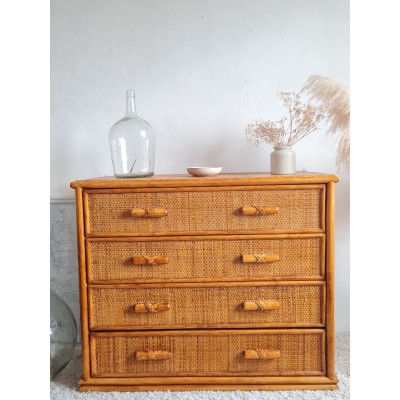 Commode en rotin vintage circa années 70