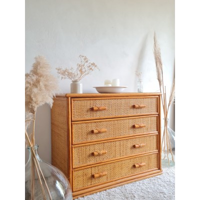 Commode en rotin vintage 4 tiroirs