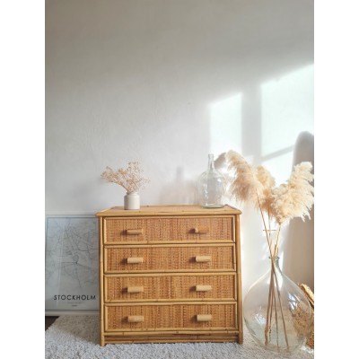 Commode en rotin vintage circa années 70