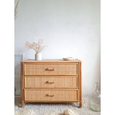 Petite commode rotin vintage circa années 70