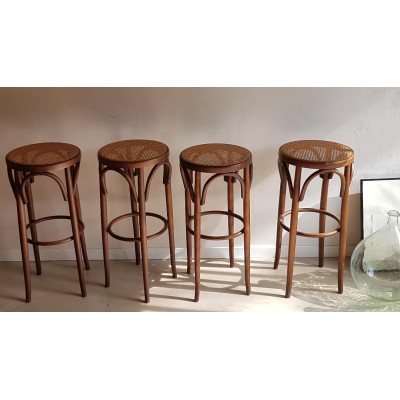 4 Tabourets de bar cannés style Thonet
