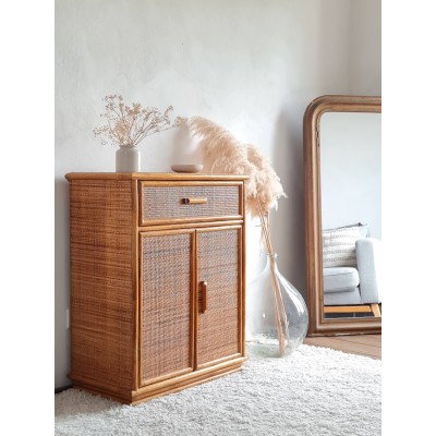 Commode en rotin vintage circa années 70