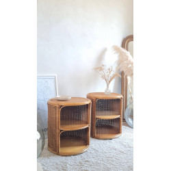 Paire de tables de chevet en osier circa années 70