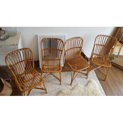 Suite de 4 chaises en rotin vintage
