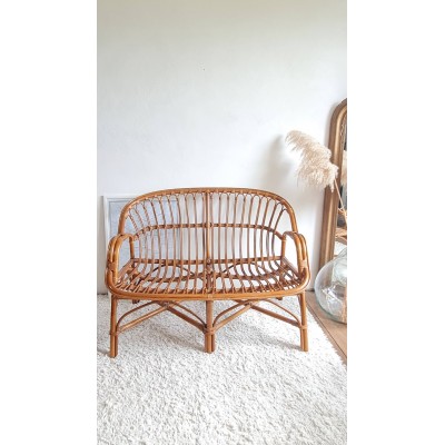 Banquette en rotin circa années 70