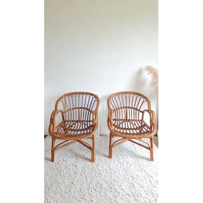 Paire de fauteuils en rotin vintage circa années 70