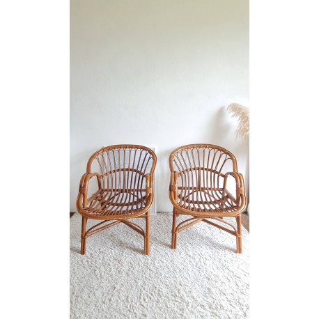 Paire de fauteuils en rotin vintage circa années 70