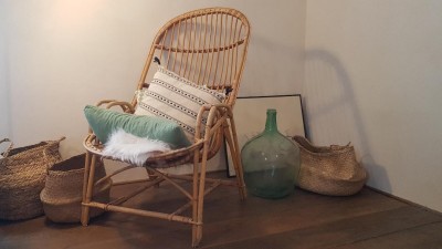 Fauteuil rotin et osier  corbeille vintage 